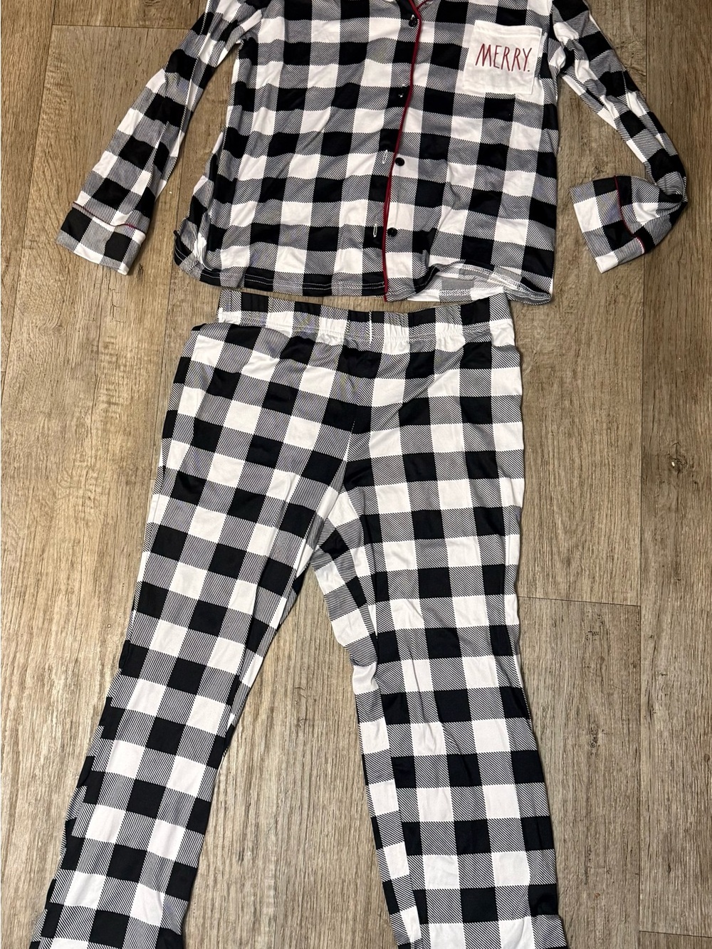 Women's Black and White Buffalo Plaid Pajama Set - Merry Pocket